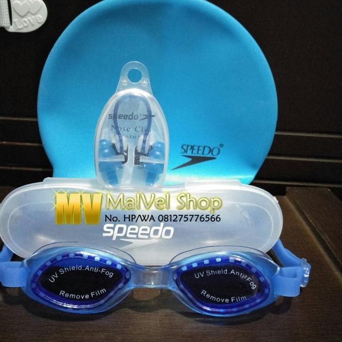 Kacamata Renang Anak Speedo + Topi Renang + Noseclip Speedo