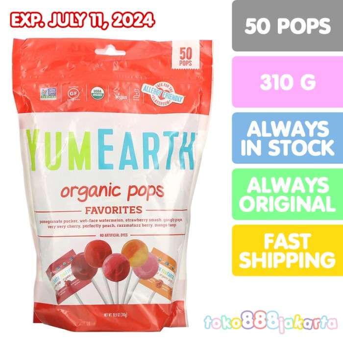 

YUMEARTH 50 ORGANIC POPS FAVORITES 310 GRAM YUM EARTH