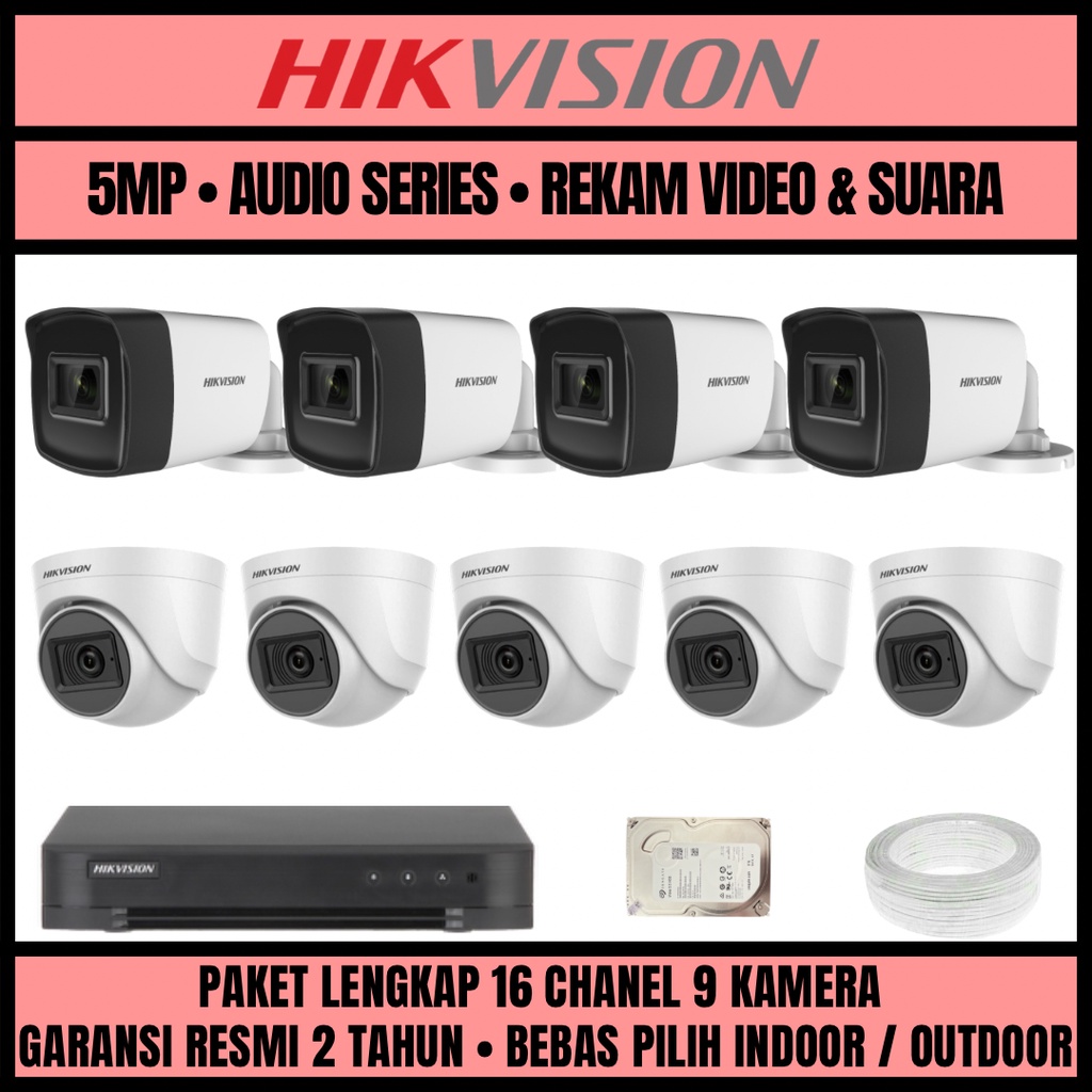 PAKET CCTV HIKVISION 3K 5MP 16 CHANNEL 9 CAMERA KAMERA CCTV TURBO HD