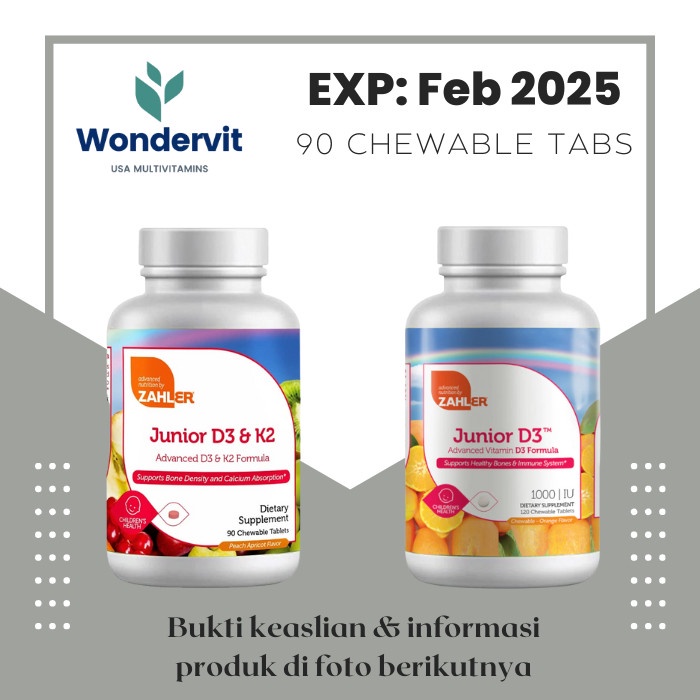 Zahler Junior D3 + K2 2000IU 90 Chewable Tablets Vitamin Anak K2 D3