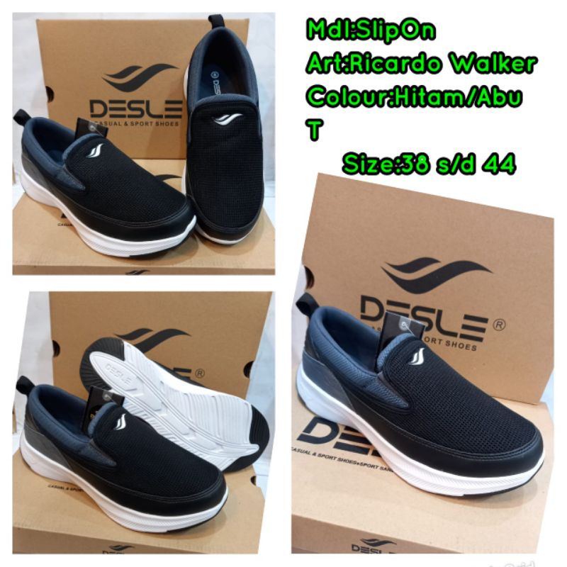 Desle Ricardo Walker | REAL | Slip on | ringan & termurah original | sepatu slip on hitam