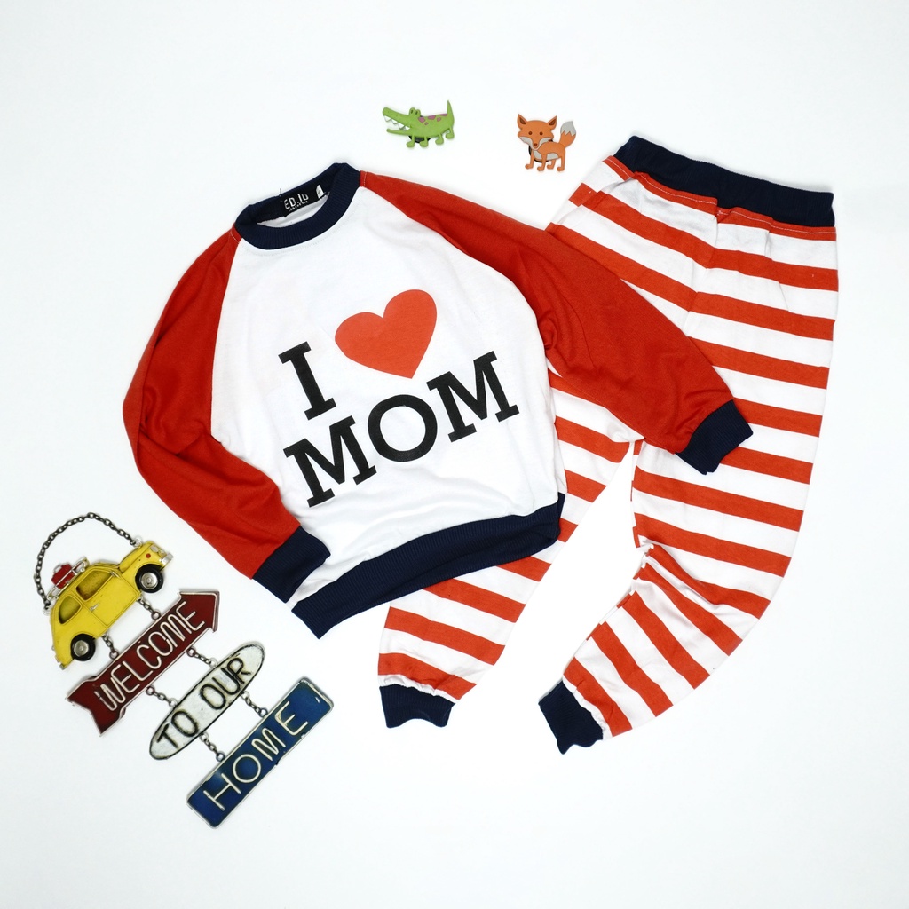 Mokokomo Stelan Anak Laki Laki Love MOM&amp;DAD Kids Panjang Pakaian Anak Laki-Laki Baju Anak Laki-Laki