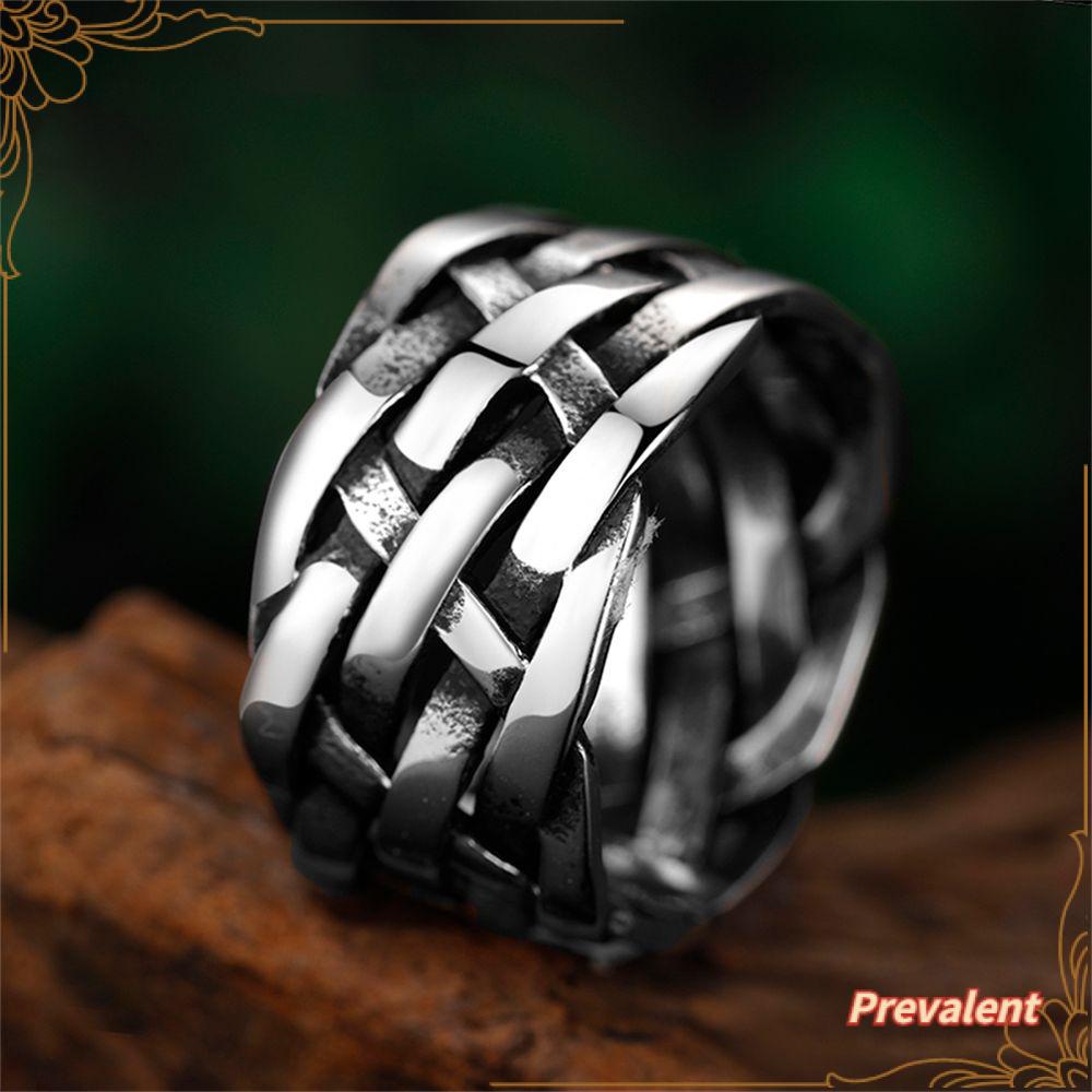 Preva Viking Symbols Cincin Pria Wanita Vintage Totem Biker Punk Gothic Menenun