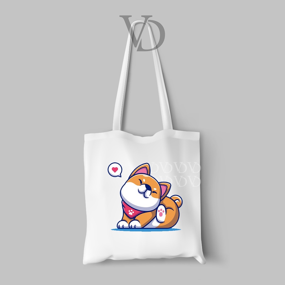tote bag kanvas motif anjing corgy / totebag / tas belanja corgy cute