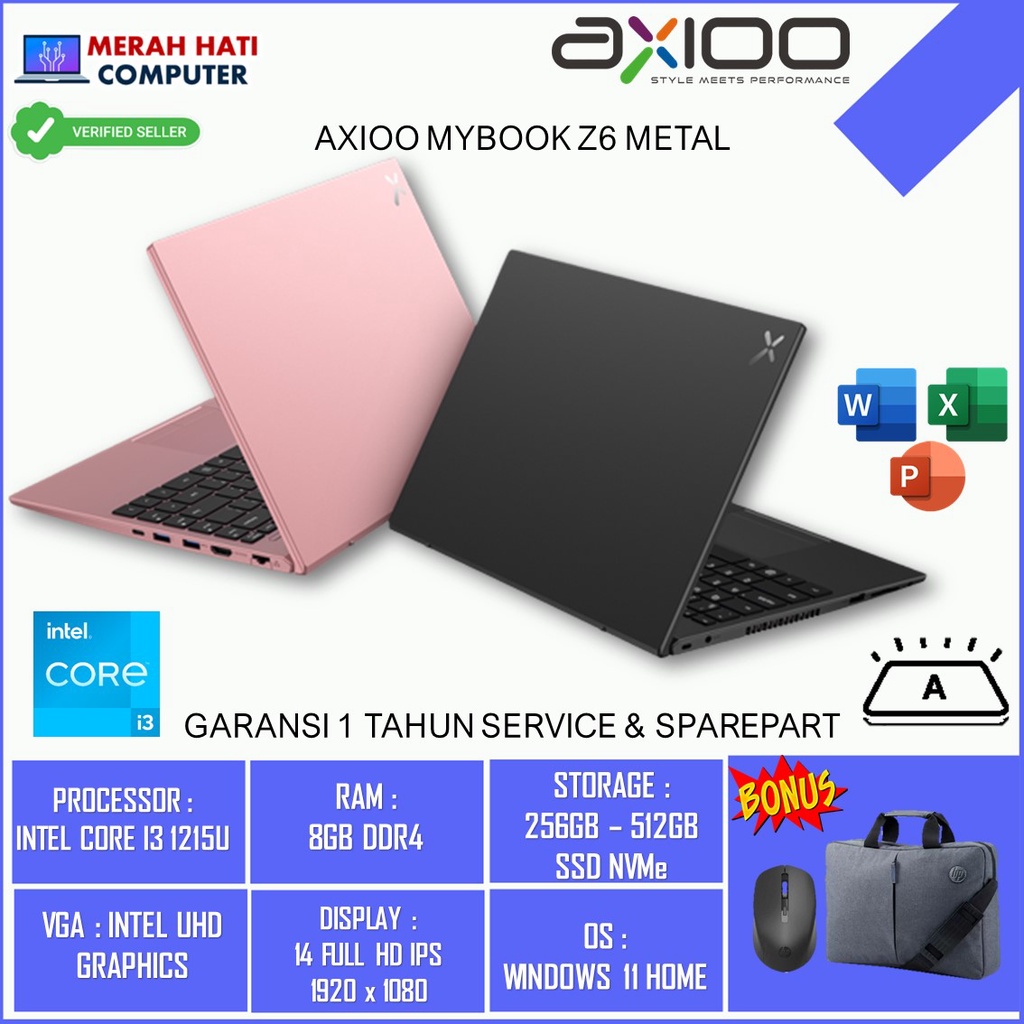 AXIOO MYBOOK Z6 METAL INTEL I3 GEN12 1215U RAM 8GB SSD 256GB 14 FHD IPS BACKLIT WINDOWS 11 ORIGINAL