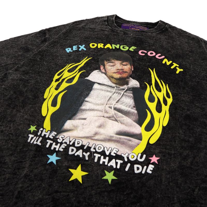 TSHIRT KAOS OVERSIZE REX ORANGE COUNTY BLACK WASHED UNISEX