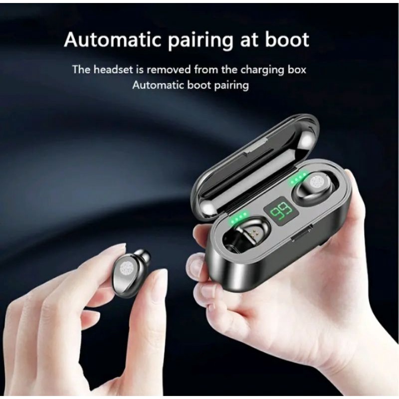 F9 HEADSET BLUETOOTH WIRELESS TWS + POWER BANK 2200 MAH