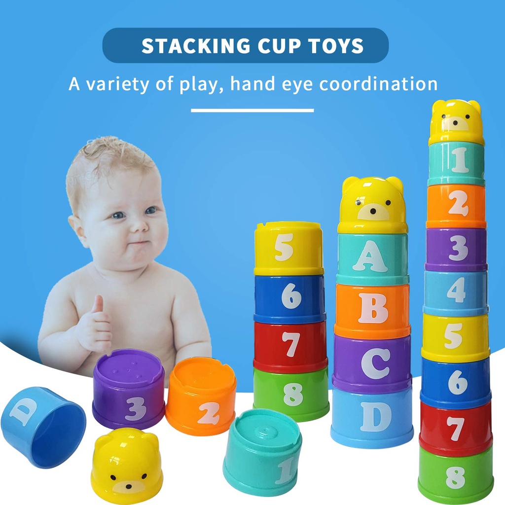 [YE6] Mainan Edukasi Anak Bayi STACKING CUP - Mainan Susun Cangkir Puzzle Tower Gelas Angka Huruf Warna
