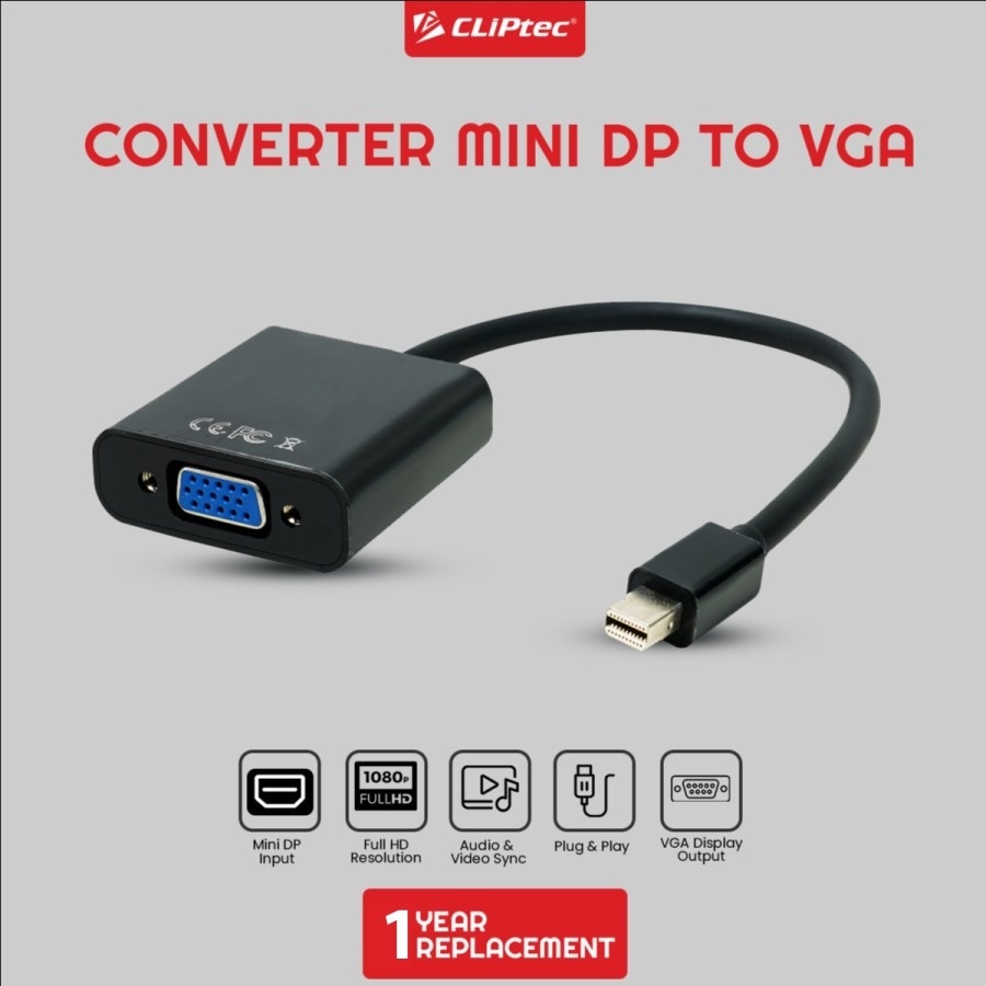 Converter Kabel CLIPtec CL-CC MDV Mini DP To VGA - DP Mini to VGA