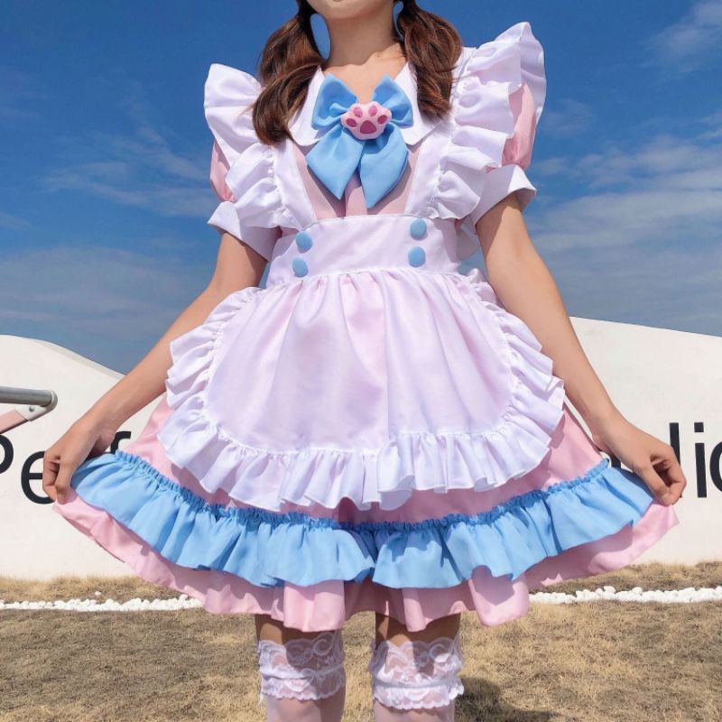 [MikanHiro Store] New super cute pink maid costume cosplay daily cute Lolita women's clothing Lolita suit dress