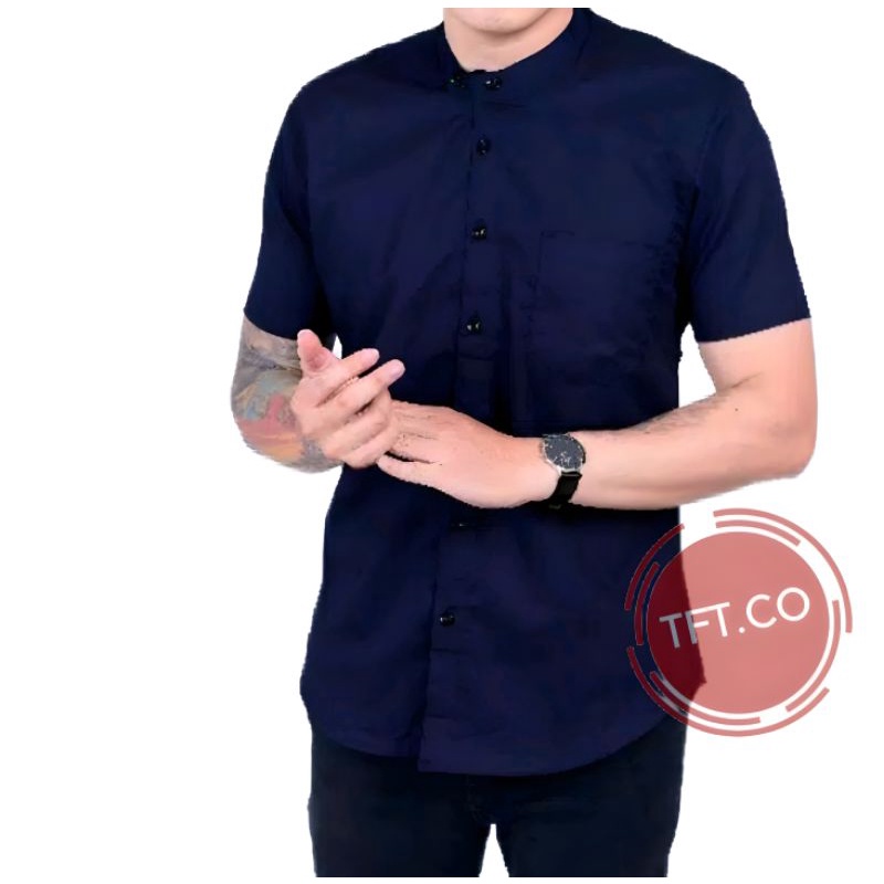 Kemeja Navy Polos lengan pendek Kemeja Keren Kemeja Pria Polos Kemeja Polos Kemeja Biru Tua Kemeja K