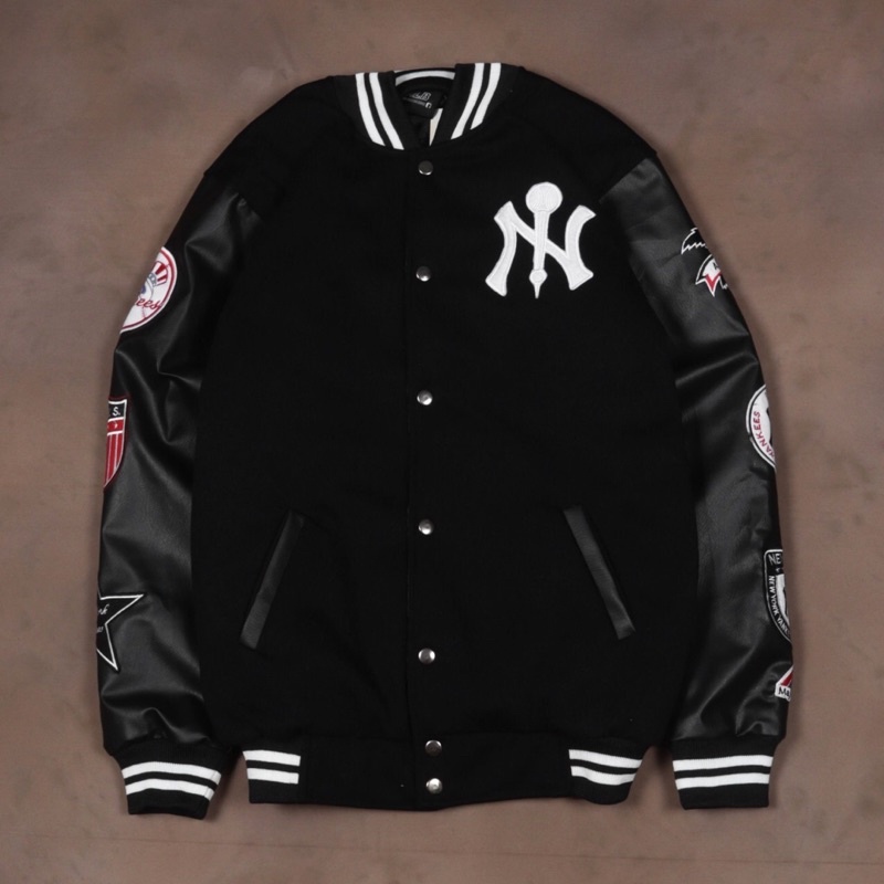 Jaket Varsity MLB NEWYORK YANKEES Embroid Hitam Patch Fulltag + Aksessoris