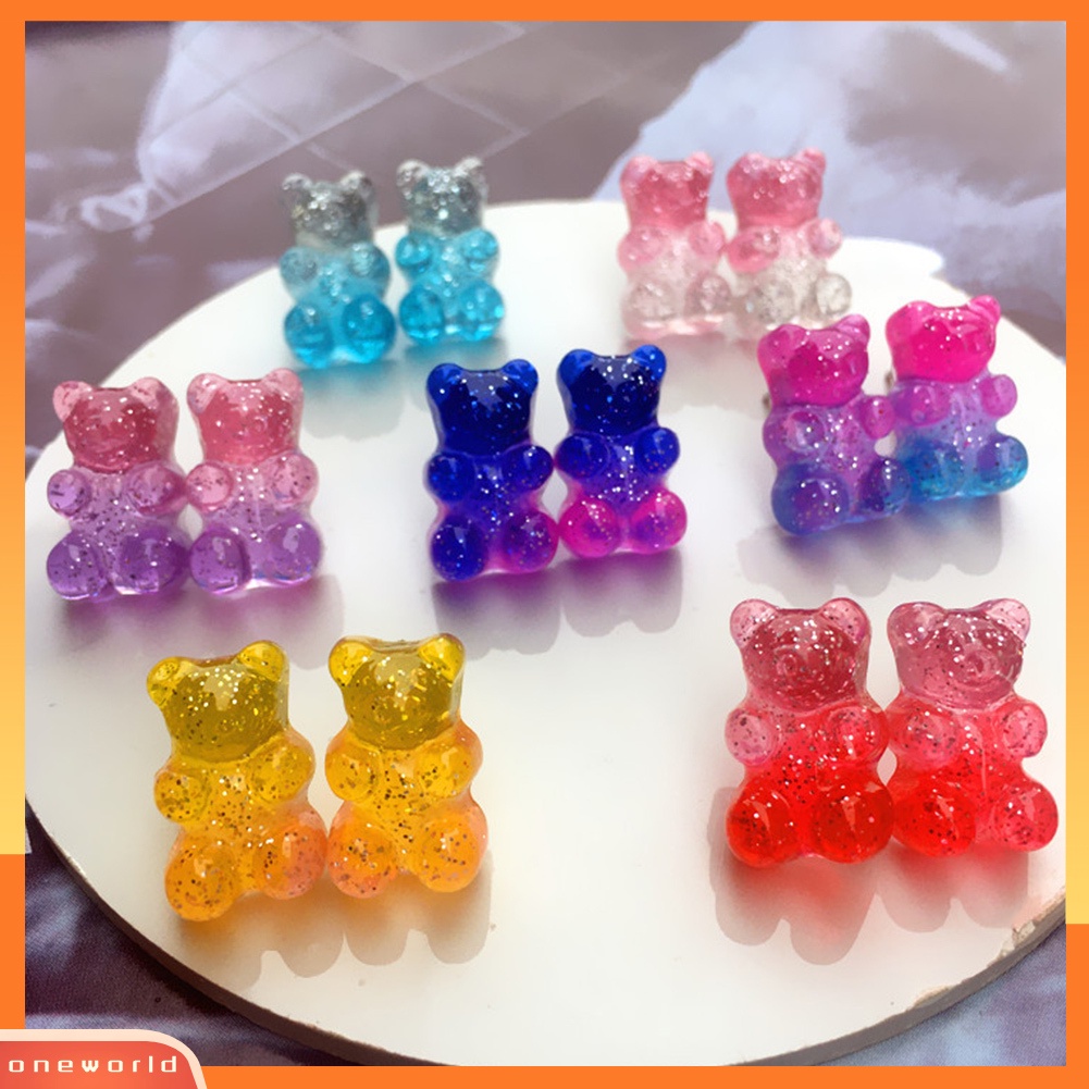 [WONE] Fashion Wanita Permen Warna Kartun Gummy Bear Ear Stud Earrings Perhiasan Hadiah