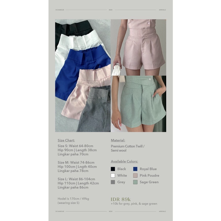 Maddie HW Shorts —— Ocha Wear | Celana Pendek Premium Wanita | Basic Shorts Comfy High Waist