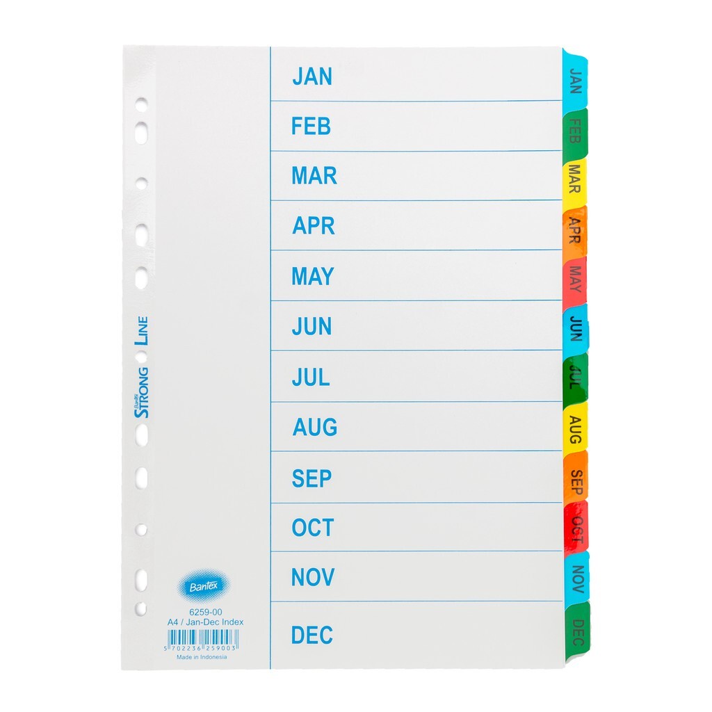 

Bantex PP Pembatas Kertas Binder Divider Ordner A4 12 Lembar Index Bulan