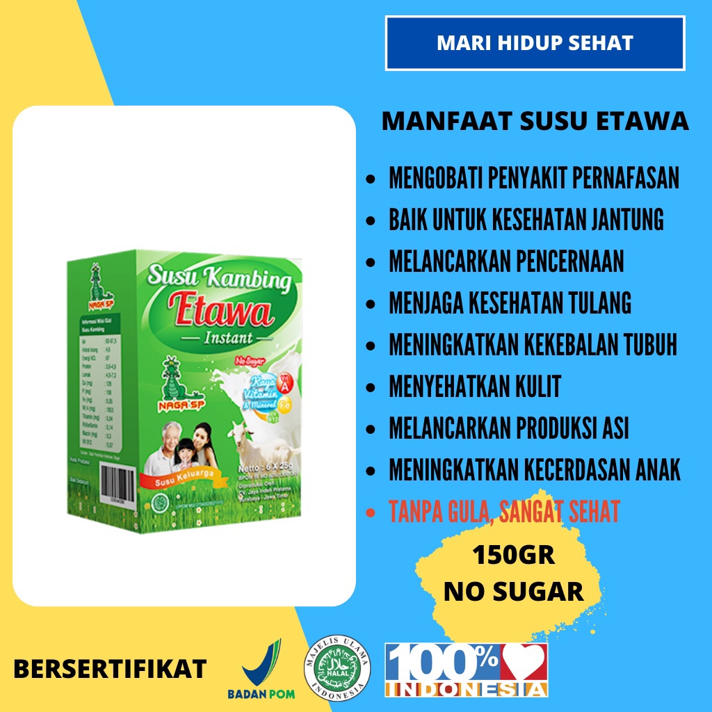 

Susu Kambing Etawa Naga SP 150 Gram / NO SUGAR Tanpa Gula