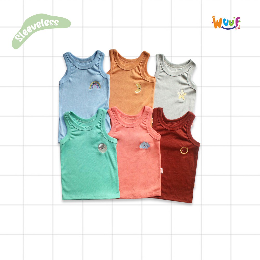 KAOS KUTUNG BAYI/ANAK/ SLEEVELESS BABY/KIDS RIB COTTON WUUF KIDS