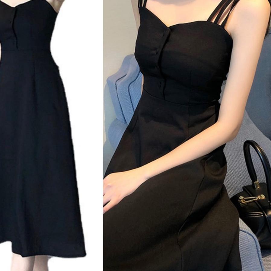 ➮➟✤ [CLEARANCE] Women A-Line Button Midi Dress Wanita Bahu Terbuka 1319 (XS-XL) Best Terlaris