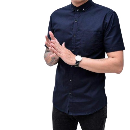 Terwuwu kemeja panjang pria cowok gatlemen cowok biru navy dongker polos formal kantor hem baju kemeja pria lengan panjang distro kasual santai casual katun dinas pns kerja putih merah marun kuning hitam premium pria cowok laki laki terlaris murah-Pendek Navy