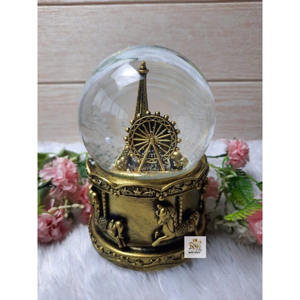 Snowball Kotak Musik Bola Kaca Kristal Salju Paris Romantis Snowglobe Waterball