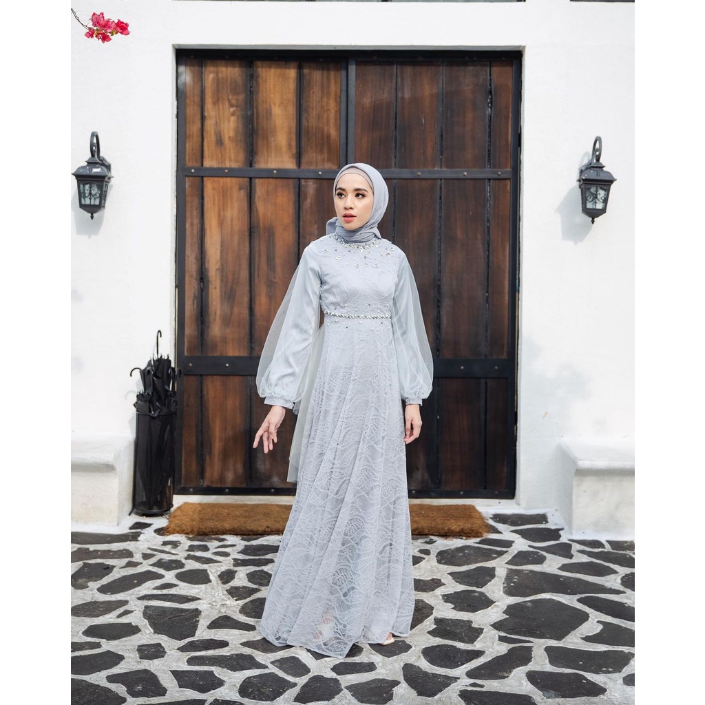 Nadine Dress Exclusive Terbaru Gamis Brukat Maxi Pesta Kondangan Lamaran Tunangan Kekinian