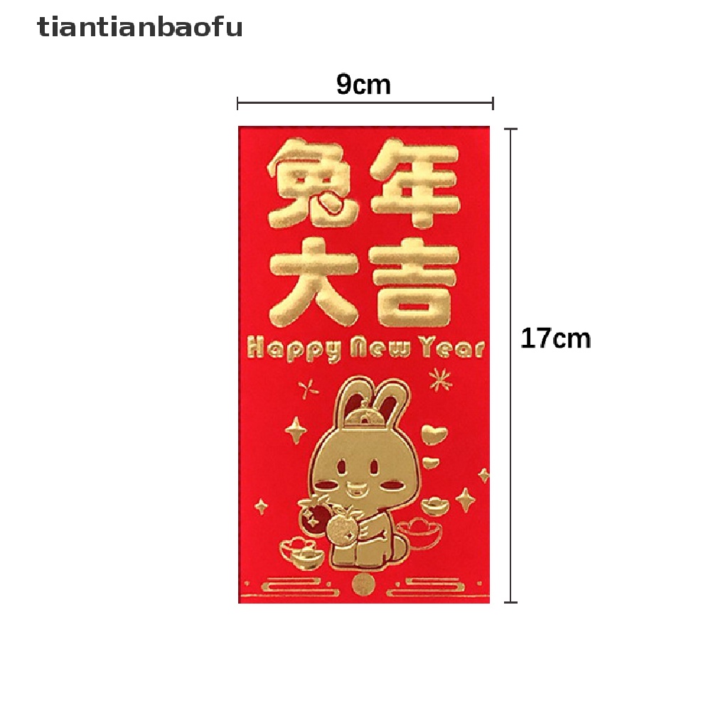 [tiantianbaofu] 6 Pcs 2023tahun Kelinci Merah Paket Chinese Rabbit Year Festival Hongbao Bronzing Amplop Merah Uang Packing Bag Lucky Red Packets Bag Boutique