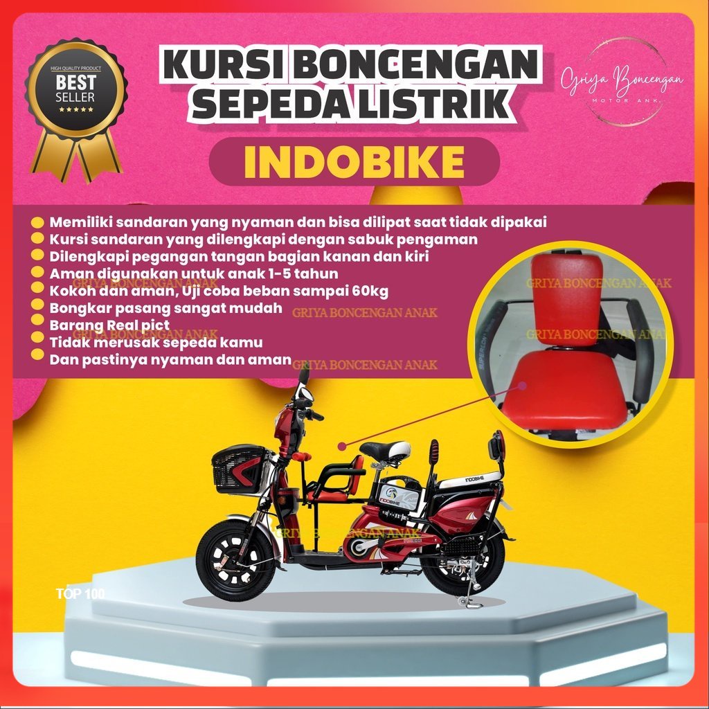 Indobike - Boncengan Sepeda Listrik| Kursi Boncengan tambahan depan Sepeda Listrik anak Kursi Boncengan Sepeda Listrik anak
