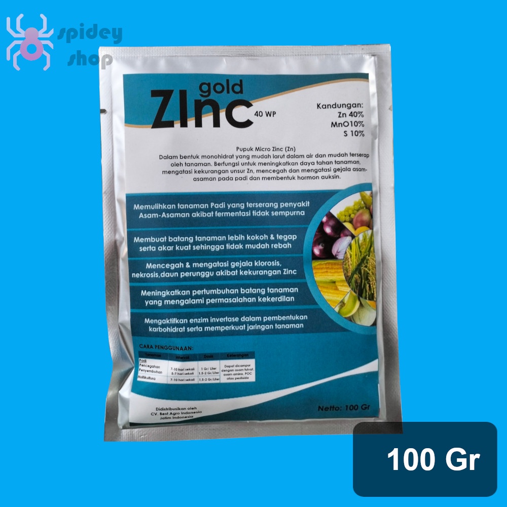 Pupuk Zinc Zinc Gold 100 Gram Top Zink Pupuk Asem Asemen Padi