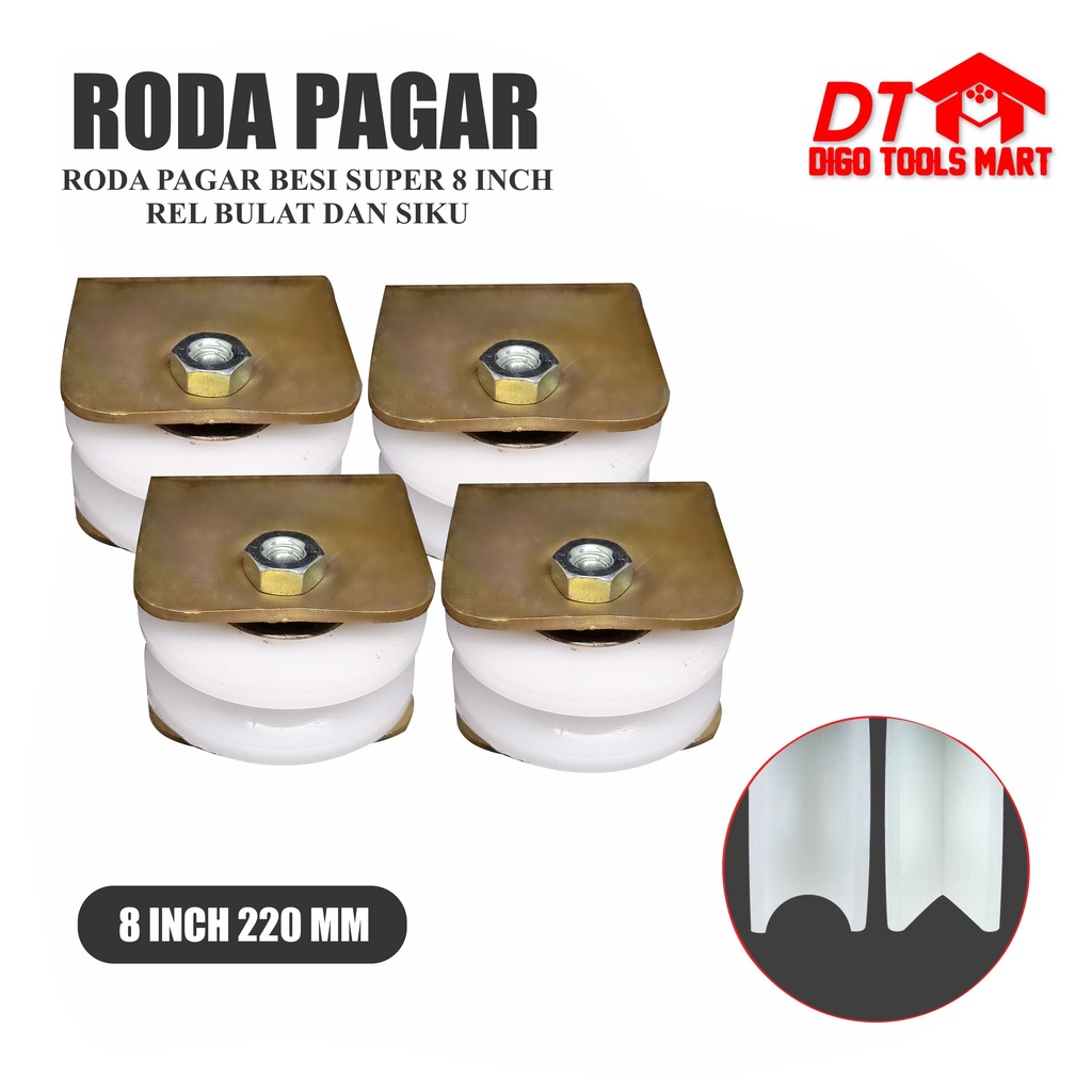Roda Pagar Nylon Nilon 8 Inci Rel Bulat dan Lancip ( Siku ) 1 Pcs
