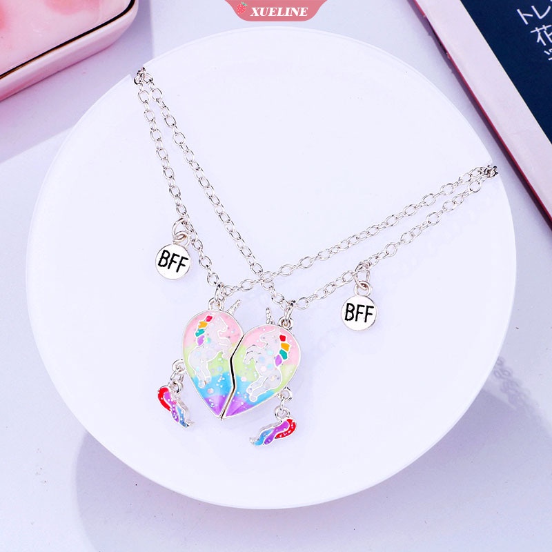 Lucu Romantis Pelangi unicorn lady forever best friend Kalung Manis Warna-Warni Berbentuk Hati Kalung Ganda Hadiah Ulang Tahun Untuk Perempuan [ZXL]