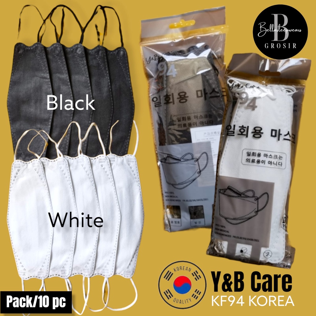 YB BLACK WHITE GREY SILVER KF94 - MASKER KF94 Y&amp;B CARE KOREA KF94 4PLY ABU SILVER PUTIH HITAM RAINBOW MIX