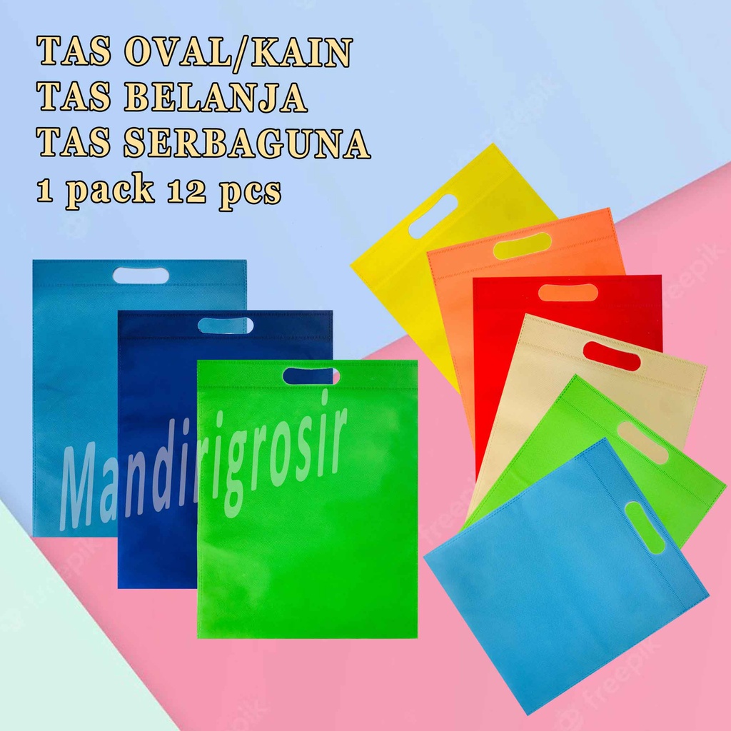 Tas Belanja * Tas Oval Kain * Tas Serbaguna * Tas Jinjing 1 pack 12pcs