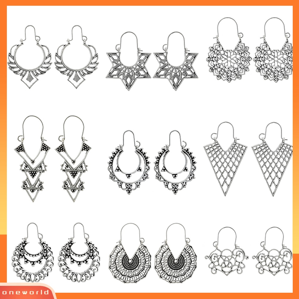 [WONE] Boho Wanita Geometris Berongga Ukir Hoop Anting Tindik Pesta Perhiasan Hadiah