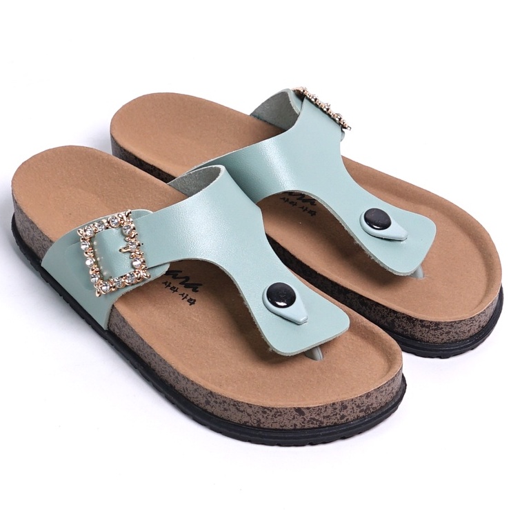 SARASARA YUK - AUDY Sandal Wanita Jepit Casual Size 36 - 41 Model Birken Sol Puyuh Sara Sara Sendal Cewek Rumahan Bahan Kulit Santai Strap Gesper Empuk 37 38 39 Warna Green Hijau Soft Japit Anti Slip Premium Original Terbaru Shoes ORI Mall Official Store