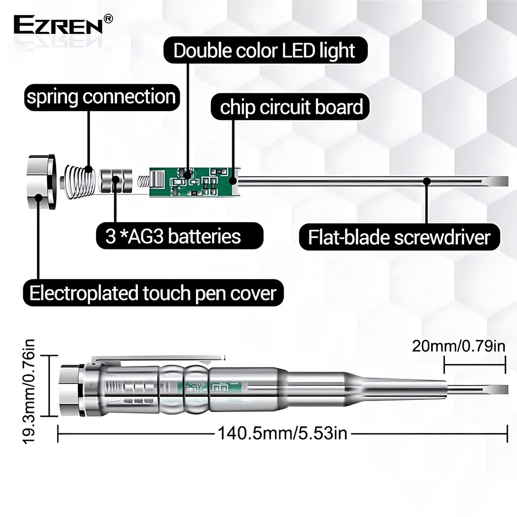 Ezren EZ-B12 Obeng Min Tespen Listrik AC Lampu Indikator Screwdriver