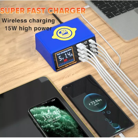 MECHANIC iCharger 8 Max 15W USB 9 port QC 3.0 PD Smart wireless Charger LCD Digital Display for IPhone Android fast charge