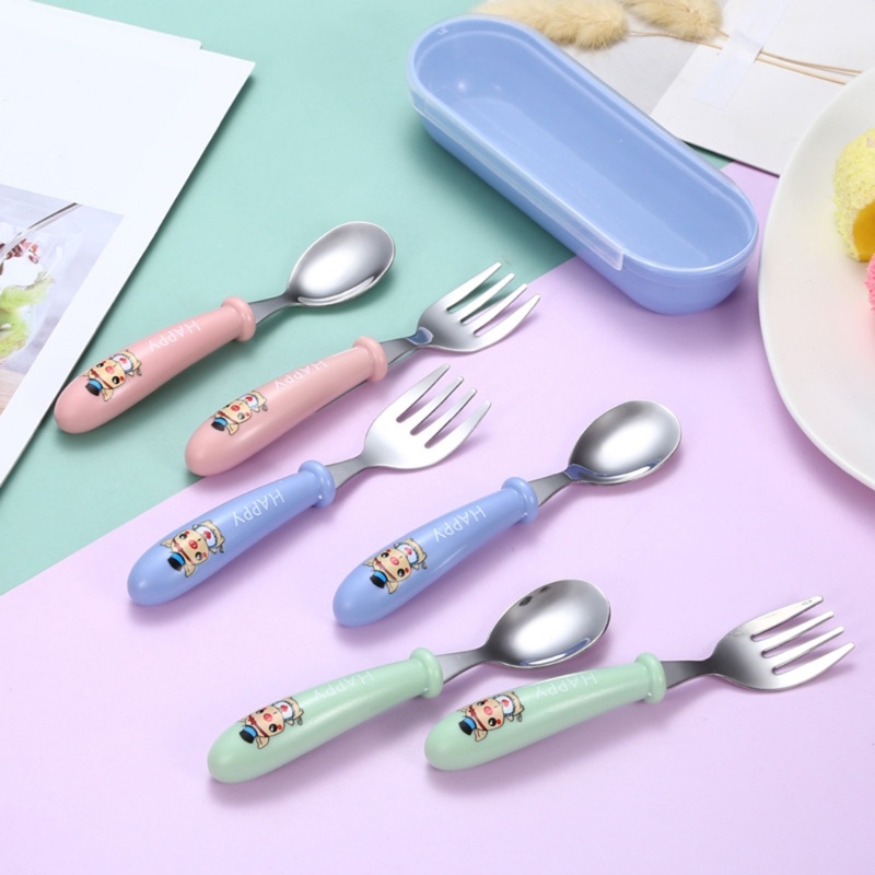 Mary Baby Spoon Feeding Spoon &amp; Fork Grade Kids Peralatan Dapur Stainless Steel Feeder Spoon Balita Sendok Garpu Gadget