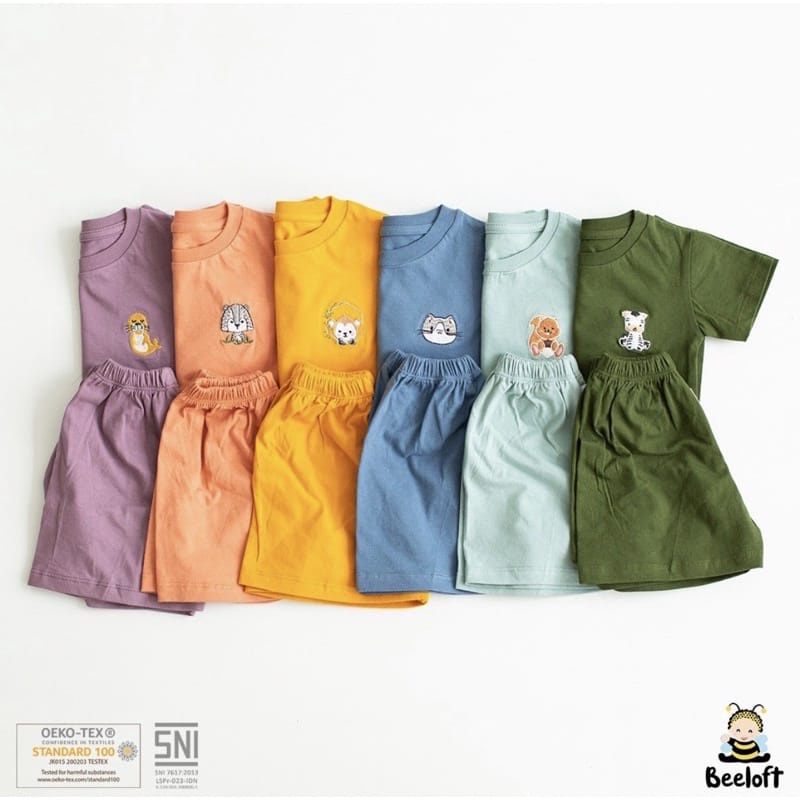 Setelan Baju Bayi Oblong Pendek Comfy Set Beeloft Baju Pendek Celana Pendek Anak 6 Bulan - 6 Tahun