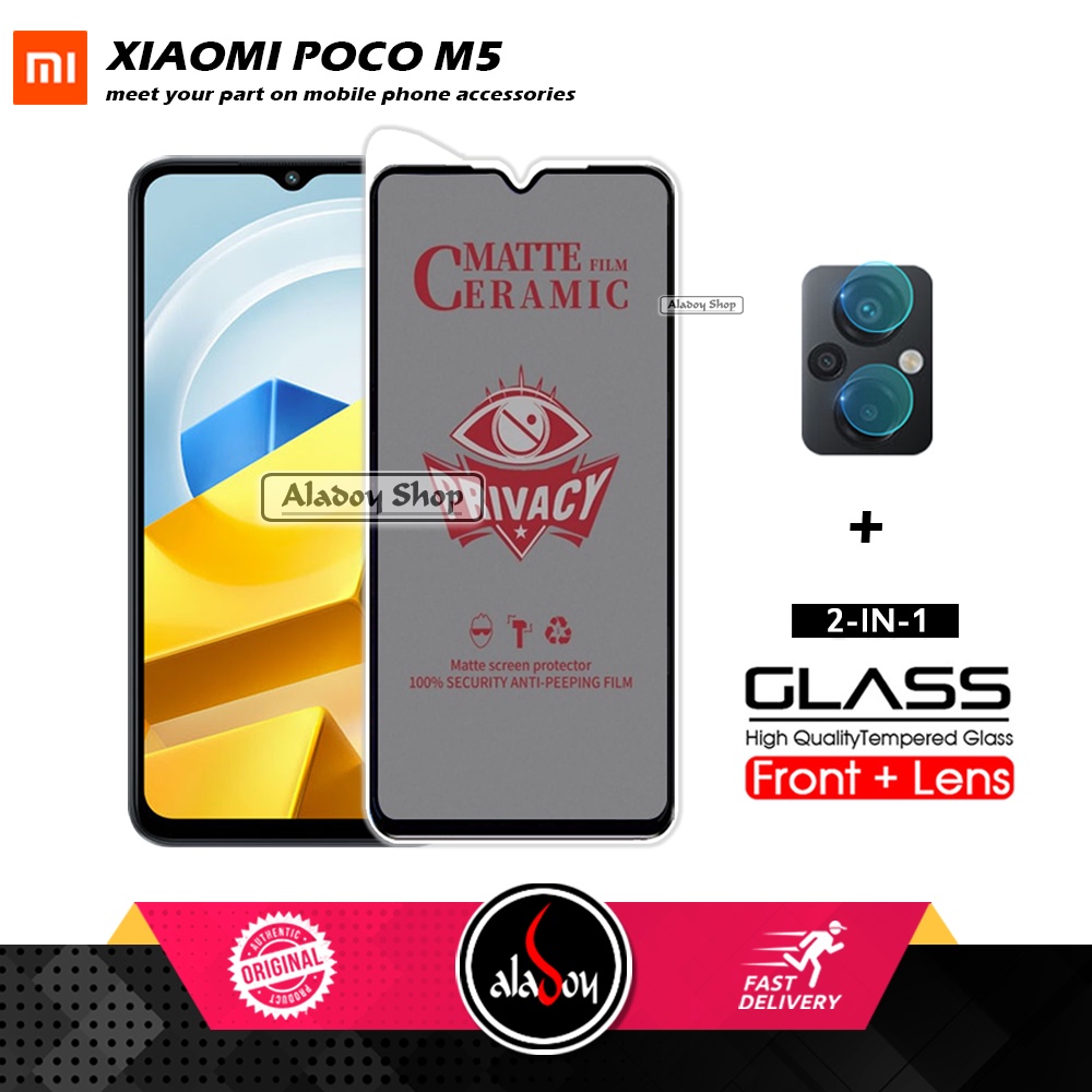 PAKET 2IN1 Anti Gores Privacy Xiaomi Poco M5 + Tempered Glass Kamera