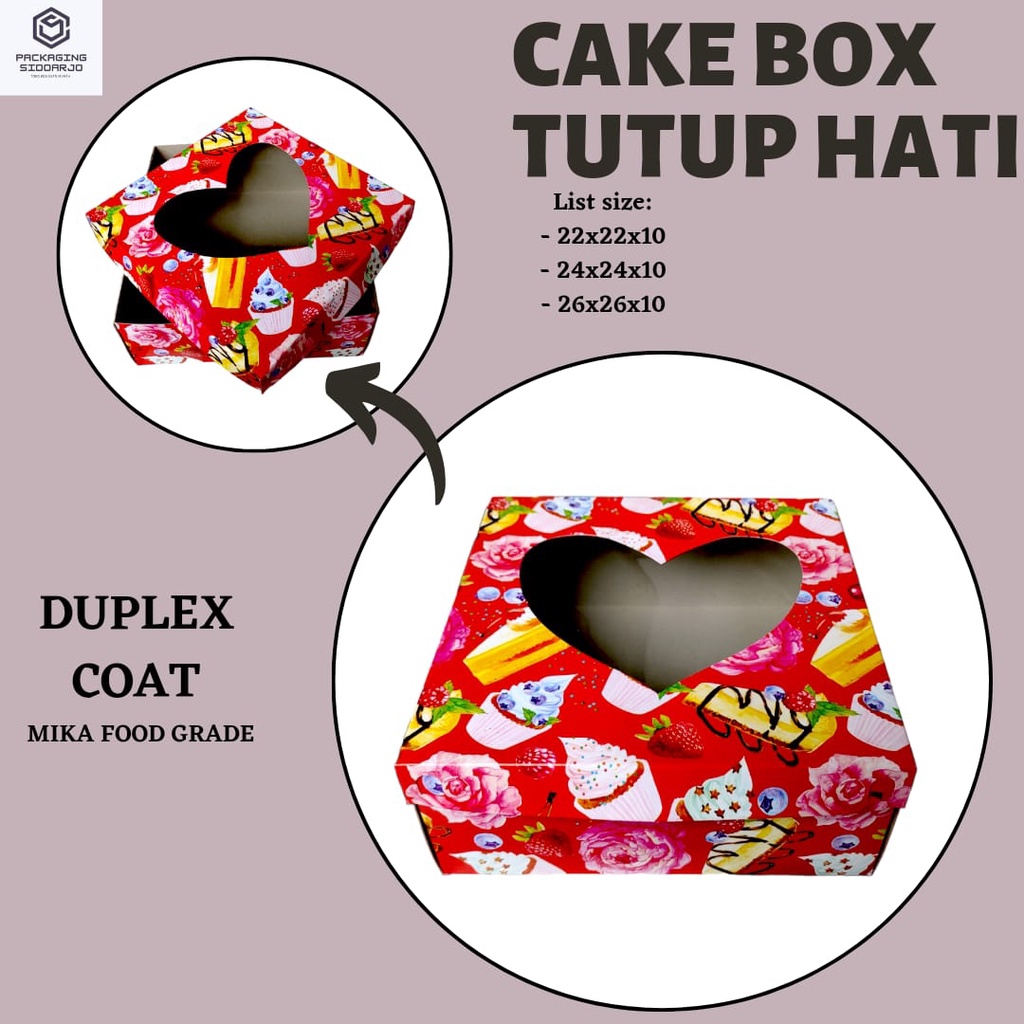 Cake Box Mika Hati Uk 24x24x10/Cake Box Mika Merah Tutup Hati uk 24x24x10/Dus Tart Uk 24x24x10/Dus K