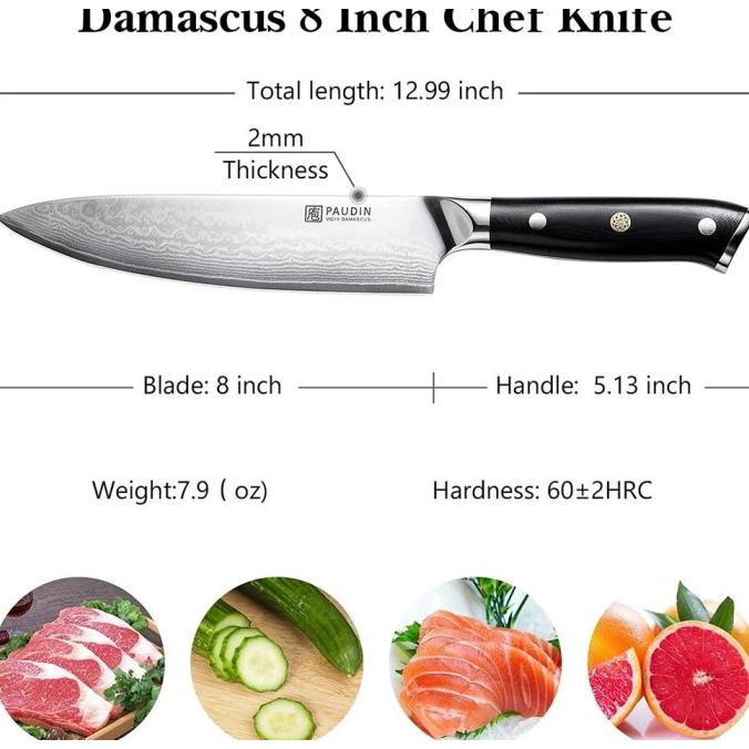 Pisau Dapur Paudin C1 Premium Kitchen Chef Knife 8" Damascus Steel