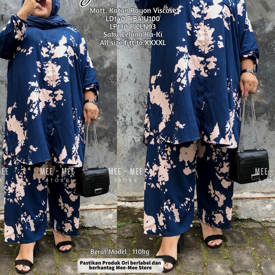 (C-1-3㊛) Setelan Jumbo ld 110 120 130 140 150 One Set Rayon Terbaru Setcel Big Size Wanita Gisela Fr