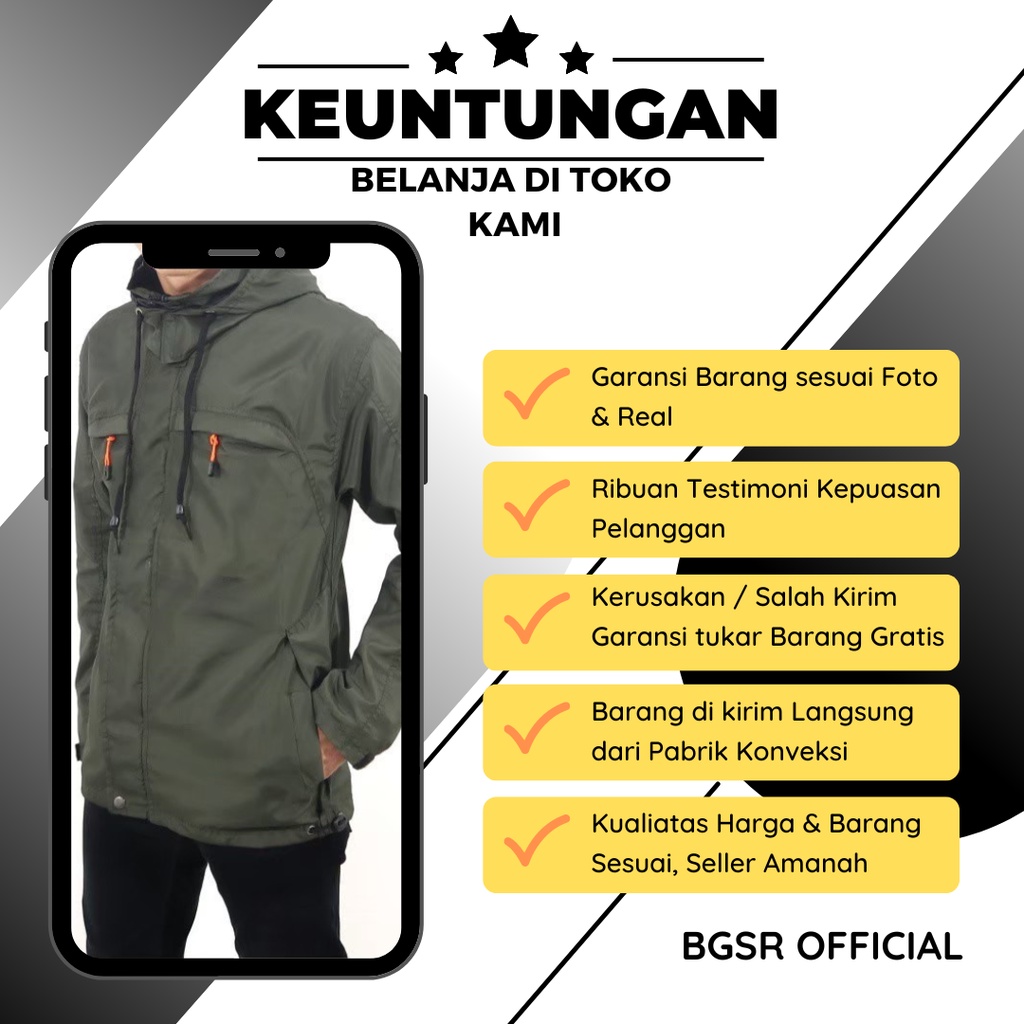 Jaket Parasut Bomber Pria Zipper Sleting Kantong Dalam Premium Jacket