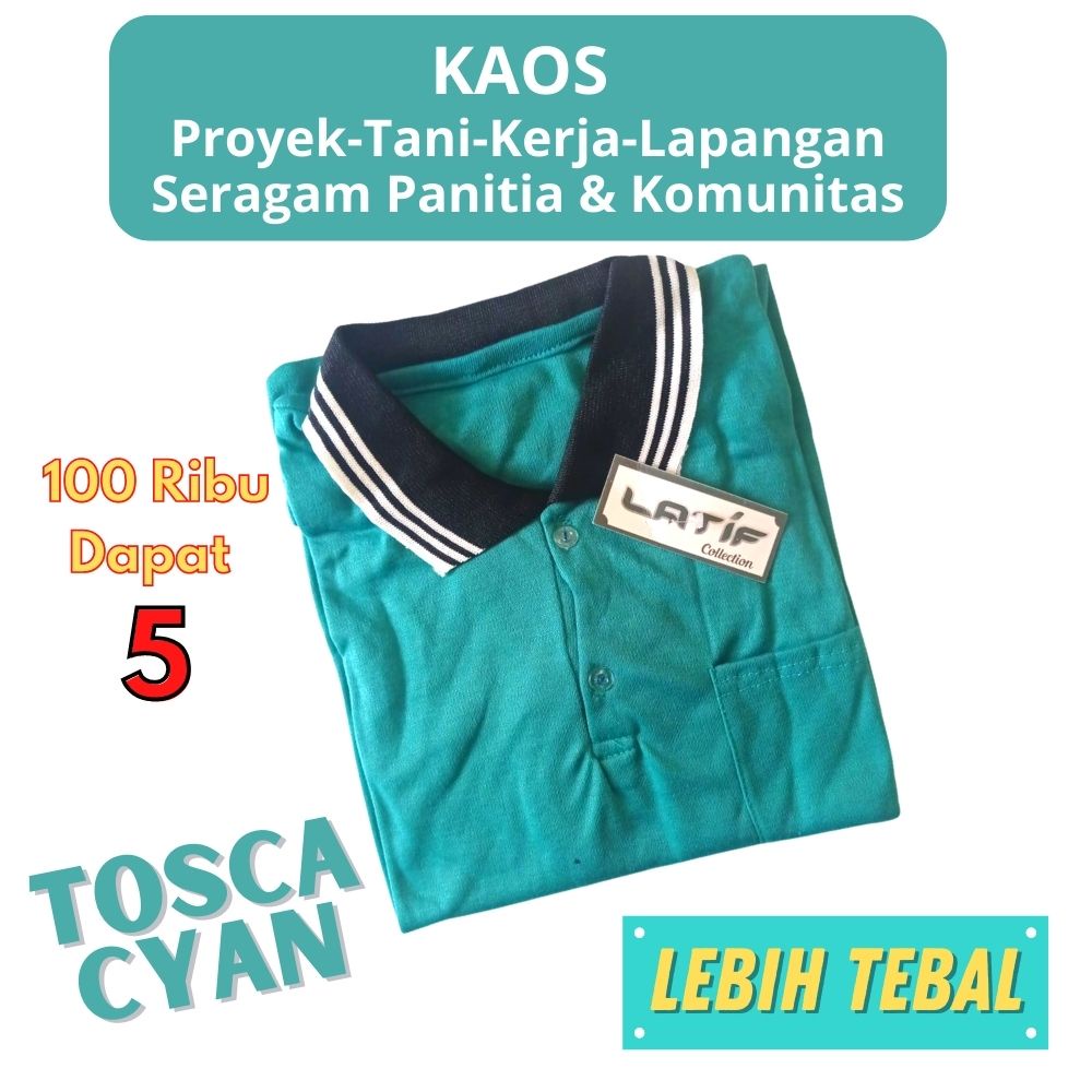 100 Ribu 5 Kaos Pria Kerah Lengan Panjang Polo Polos Kerja Kuli Bangunan Lapangan Tani Proyek Basahan Seragam Murah ADem