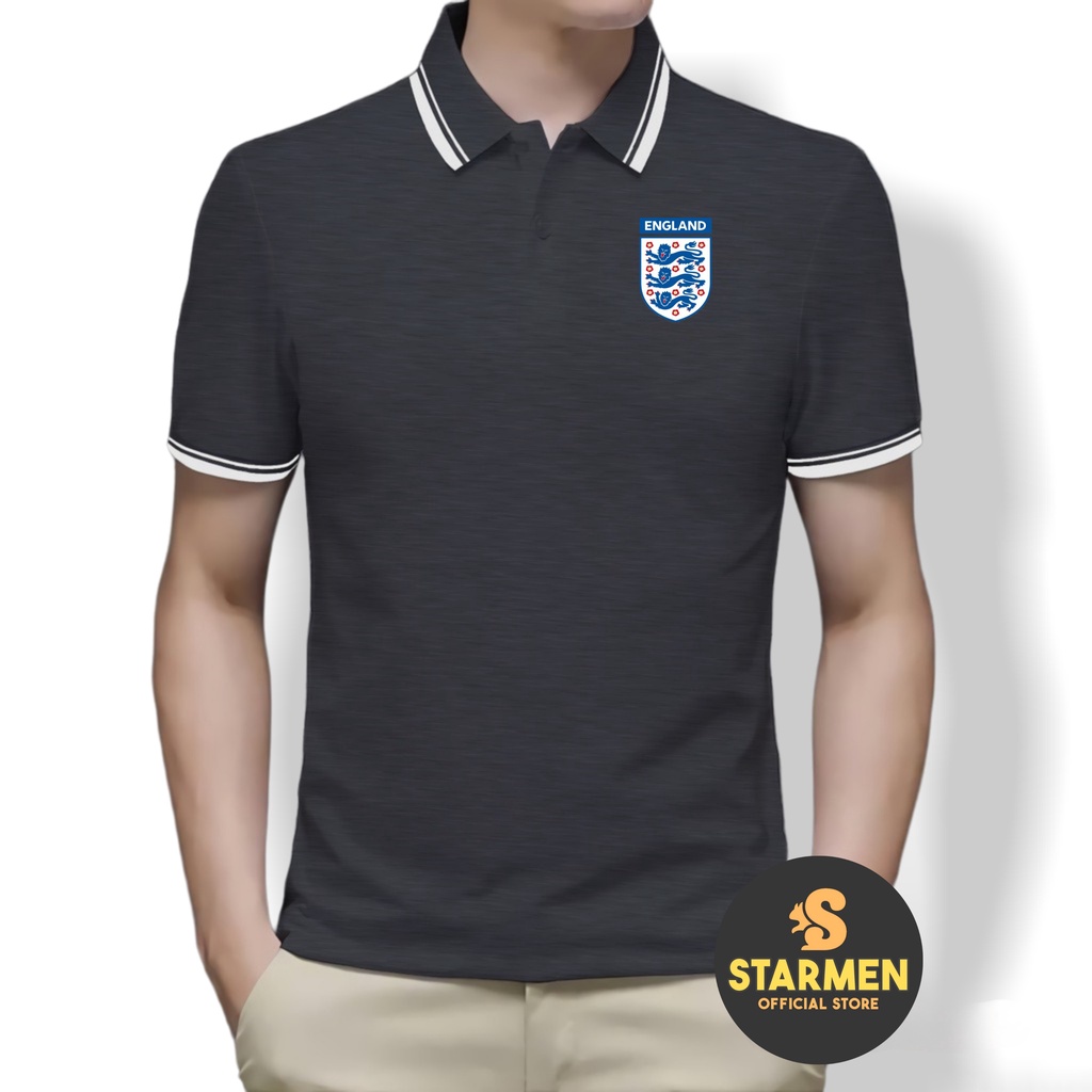 Kaos Polo Shirt Pria Kerah List Putih logo ENGLAND