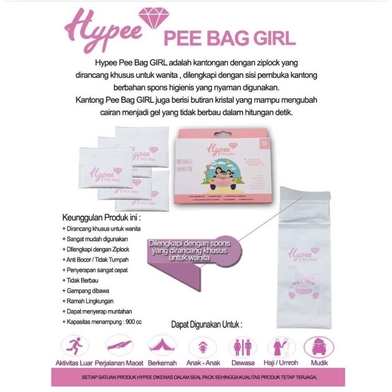 Hype Pee Bag Girl Boy Men Women Kids Kantong Urine Urin Pipis BAK Cewek Cowok Wanita Pria Laki Anak Traveling Bepergian Umroh Anti Tumpah