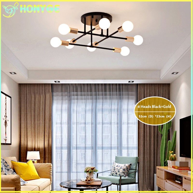 Lampu Gantung 6 Led E27 Industrial Bahan Besi Untuk Plafon Ruang Tamu Modern minimalist chandelier (Bohlam tidak termasuk)