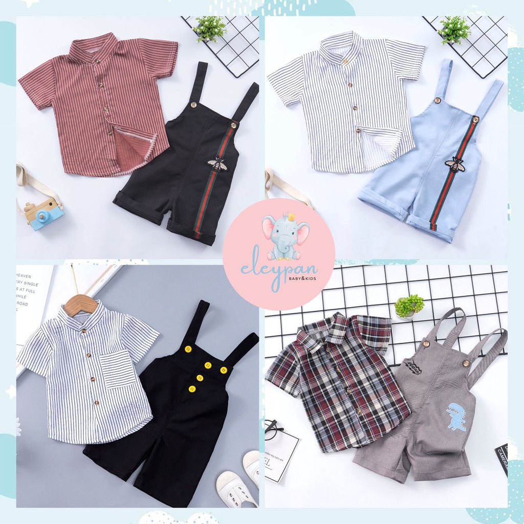 Baju Kodok Anak Import / Jumpsuit Anak Motif Gucci Lebah / Set Kemeja &amp; Overall Anak Motif Kotak Burberry / Baju Anak Keren