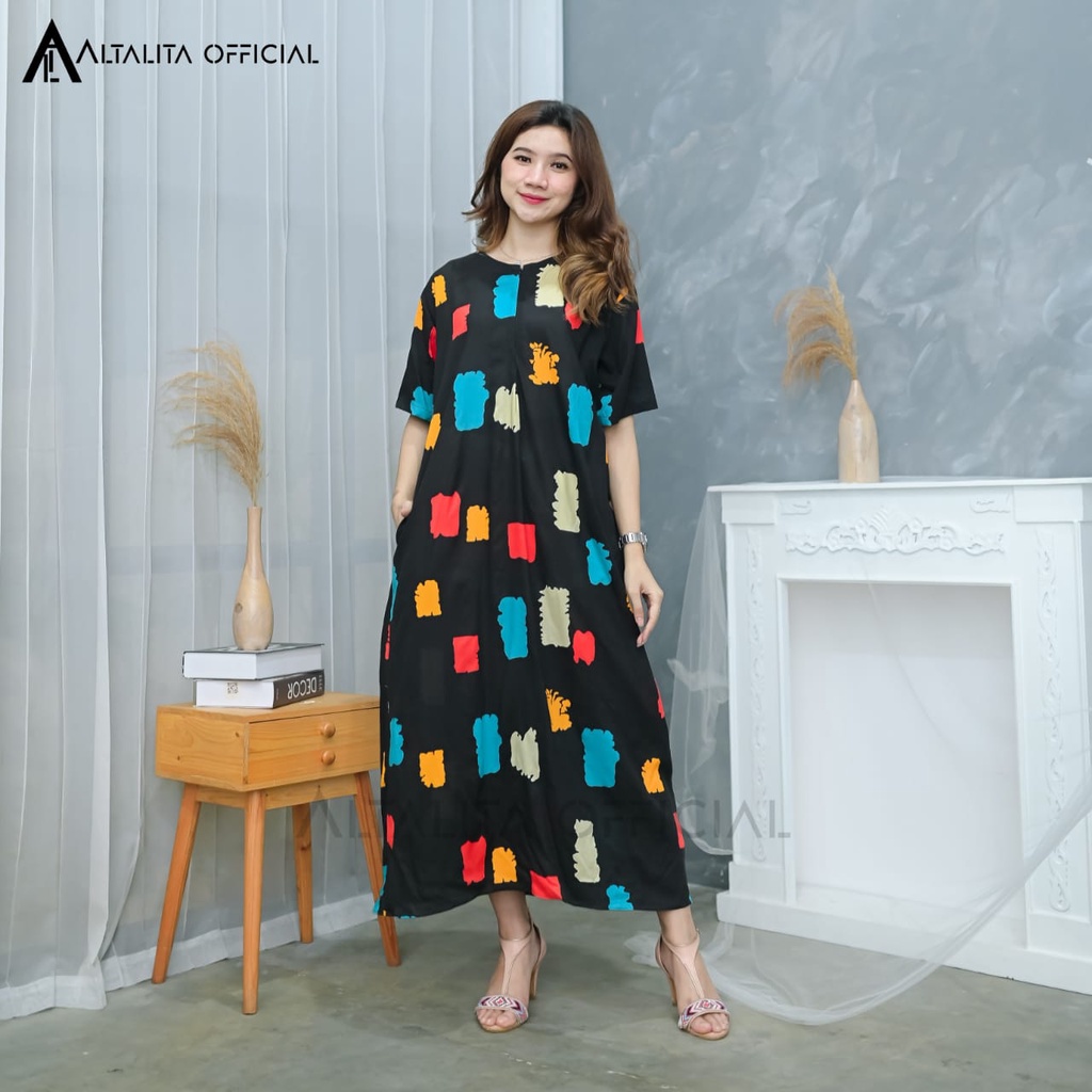 Altalita - Daster Panjang Busui Lengan Tangan Pendek Panjang Semata Kaki Bahan Rayon Premium Motif Kekinian Jumbo LD 120 Terbaru