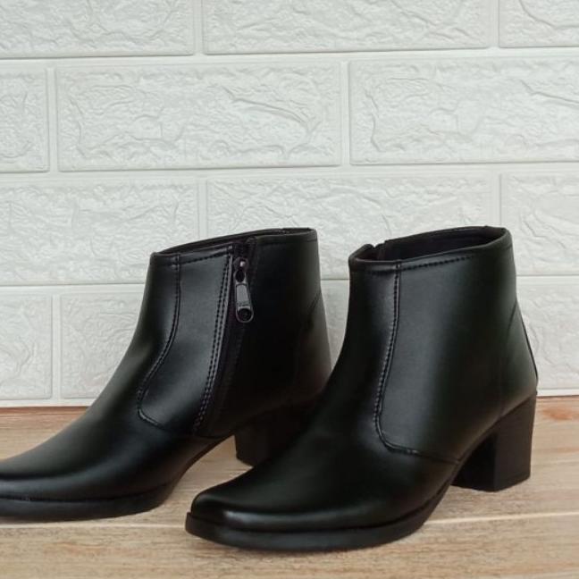 Viral Gucci CWE Sepatu Pantofel PDH PDL Boot Hak 3Cm Resleting Wanita Polwan Size 37-41 Hitam
